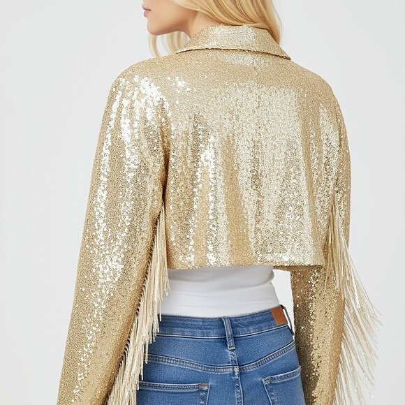NWT Gold Fringe Cropped Moto Jacket - Picture 6 of 9